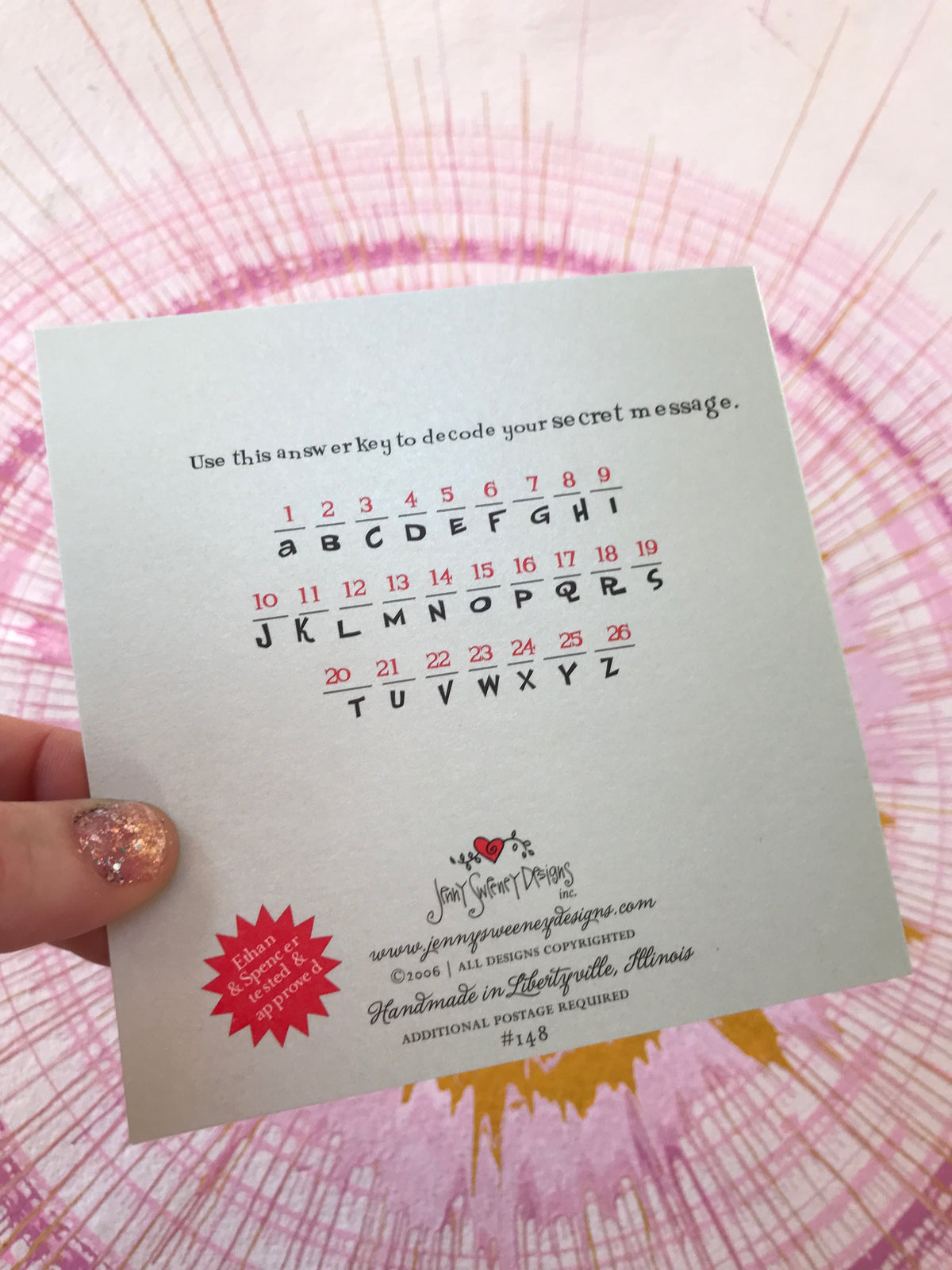 Secret Card Dsign secret decoder card- monkey – Jenny Sweeney Designs